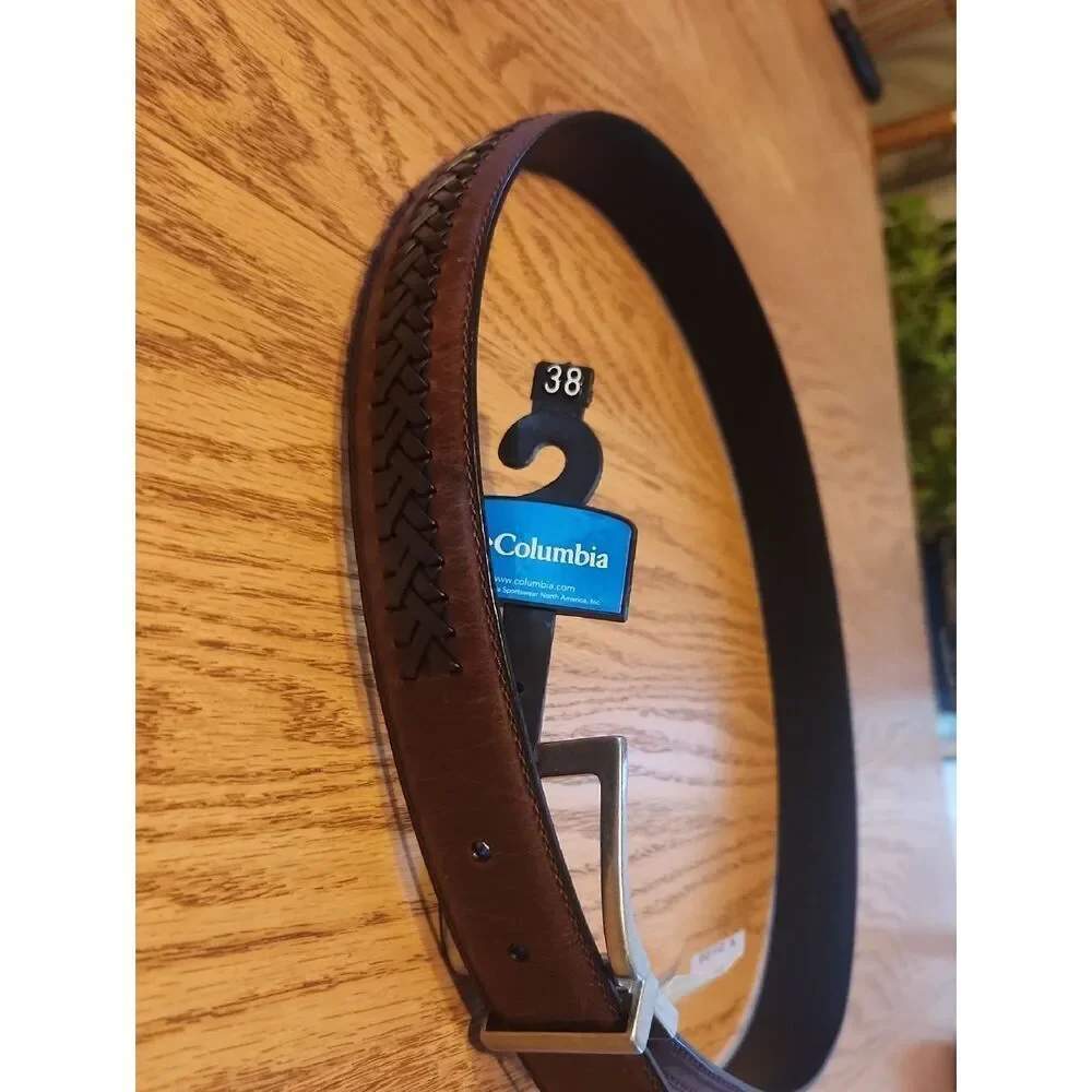 Columbia Brown Men's Leather Belt with Braided Detail NWT